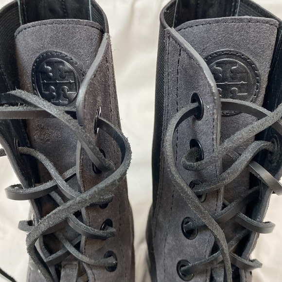 Tory Burch Gray Broome Suede Leather Lace Up Combat Boots size 7.5 - Picture 9 of 11